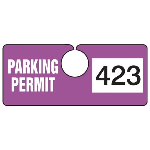 Accuform Parking Permit Tag, Numbered 600-699, Purple, 2in x 4.75in, Laminated PF-Cardstock, 100PK TNT423PRG - main